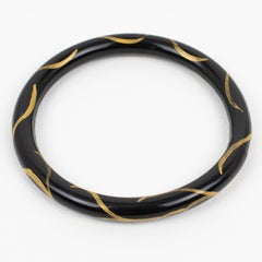 Französisches Art Deco Armband aus schwarzem Zelluloid mit Goldapplikation