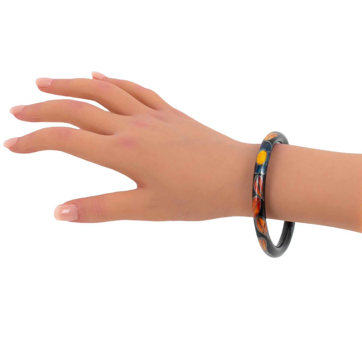Bracelet Art Déco en celluloïd noir avec design de feuilles en vente 3