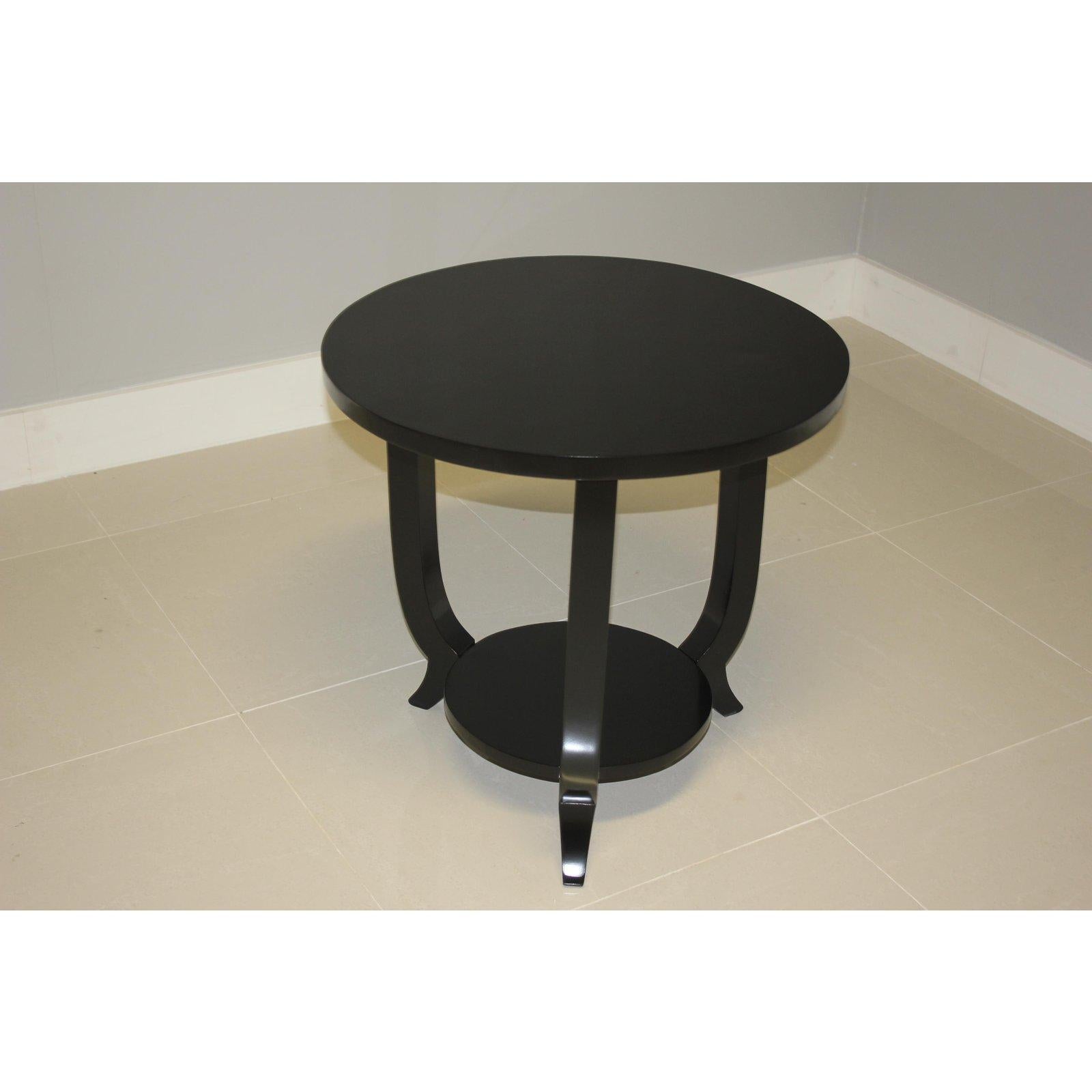 Ebony French Art Deco Black Ebonized Side Table or End Table, 1940s