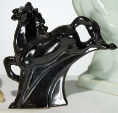 French Art Deco Black Glazed Ceramic Horse Sculpture, circa 1930s