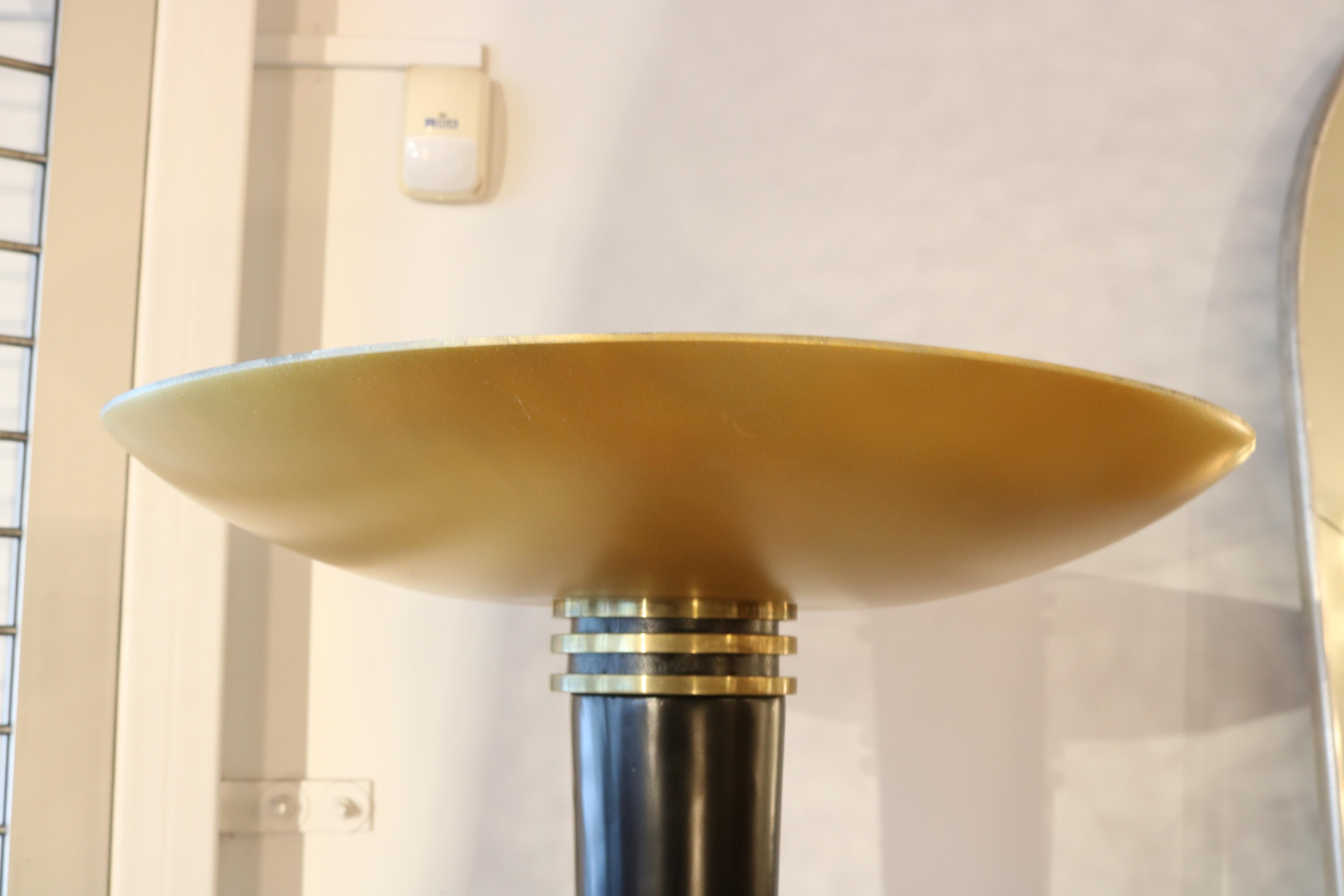 Metal French Art Deco Black & Gold Floor Lamp Torchiere , 1930's For Sale