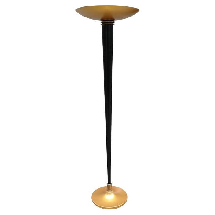 French Art Deco Black & Gold Floor Lamp Torchiere , 1930's For Sale