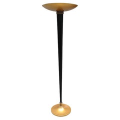 French Art Deco Black & Gold Floor Lamp Torchiere , 1930's