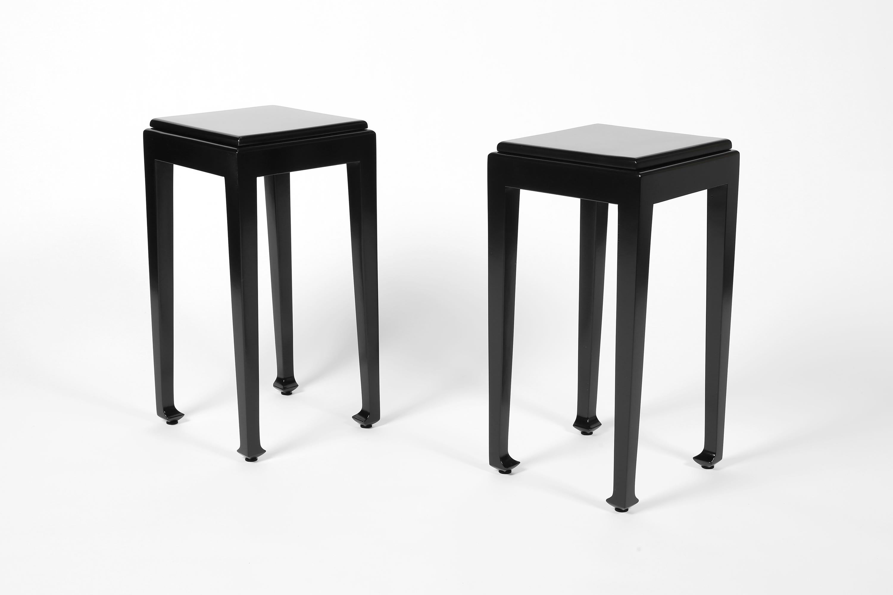 French Art Deco Black Lacquer Atelier Martine Side Tables In Good Condition For Sale In London, GB