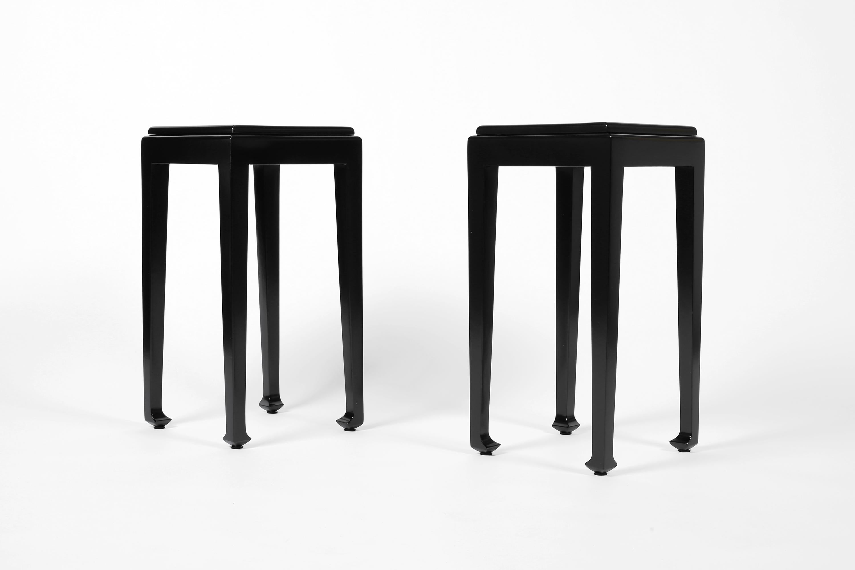20th Century French Art Deco Black Lacquer Atelier Martine Side Tables For Sale