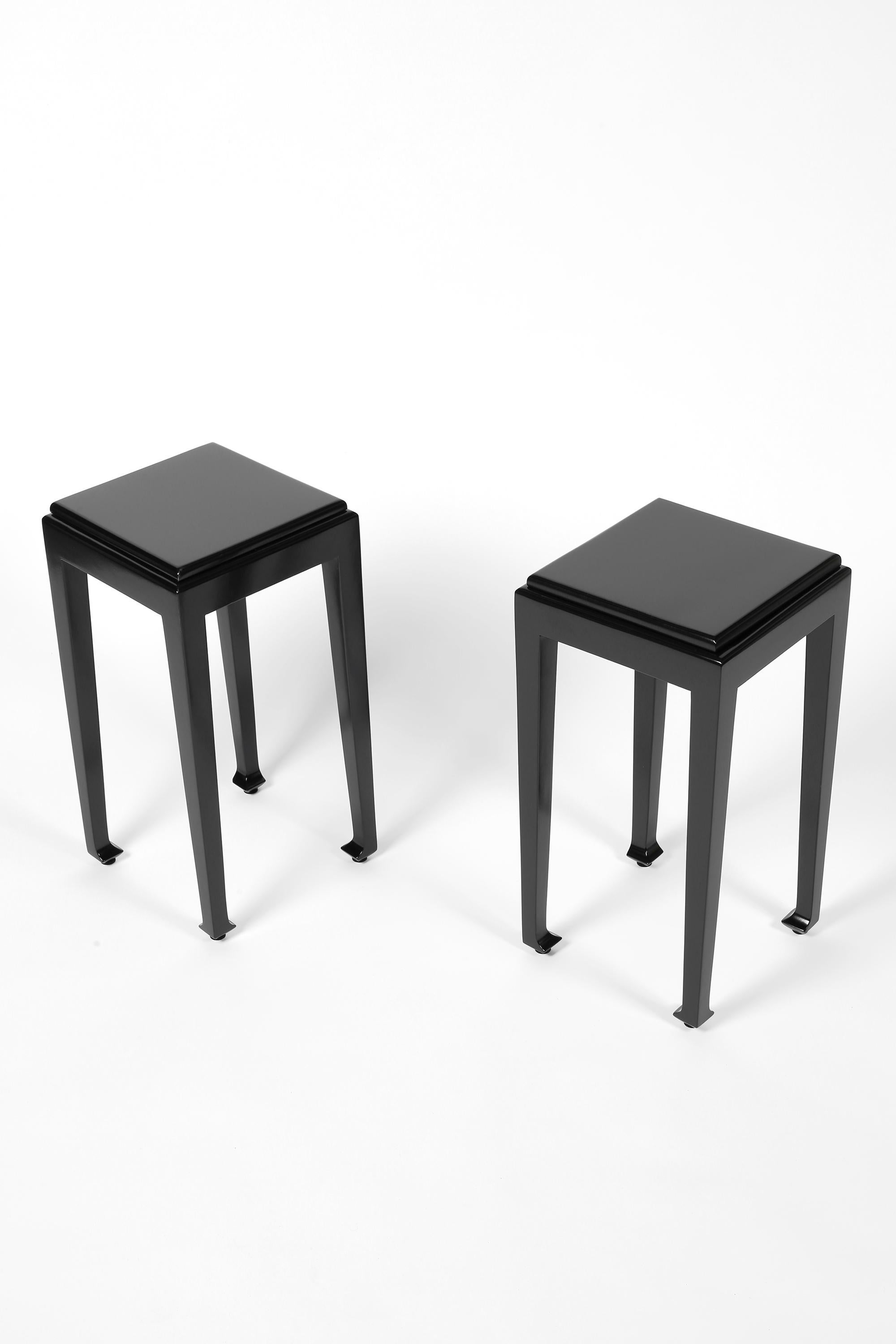 French Art Deco Black Lacquer Atelier Martine Side Tables For Sale 1