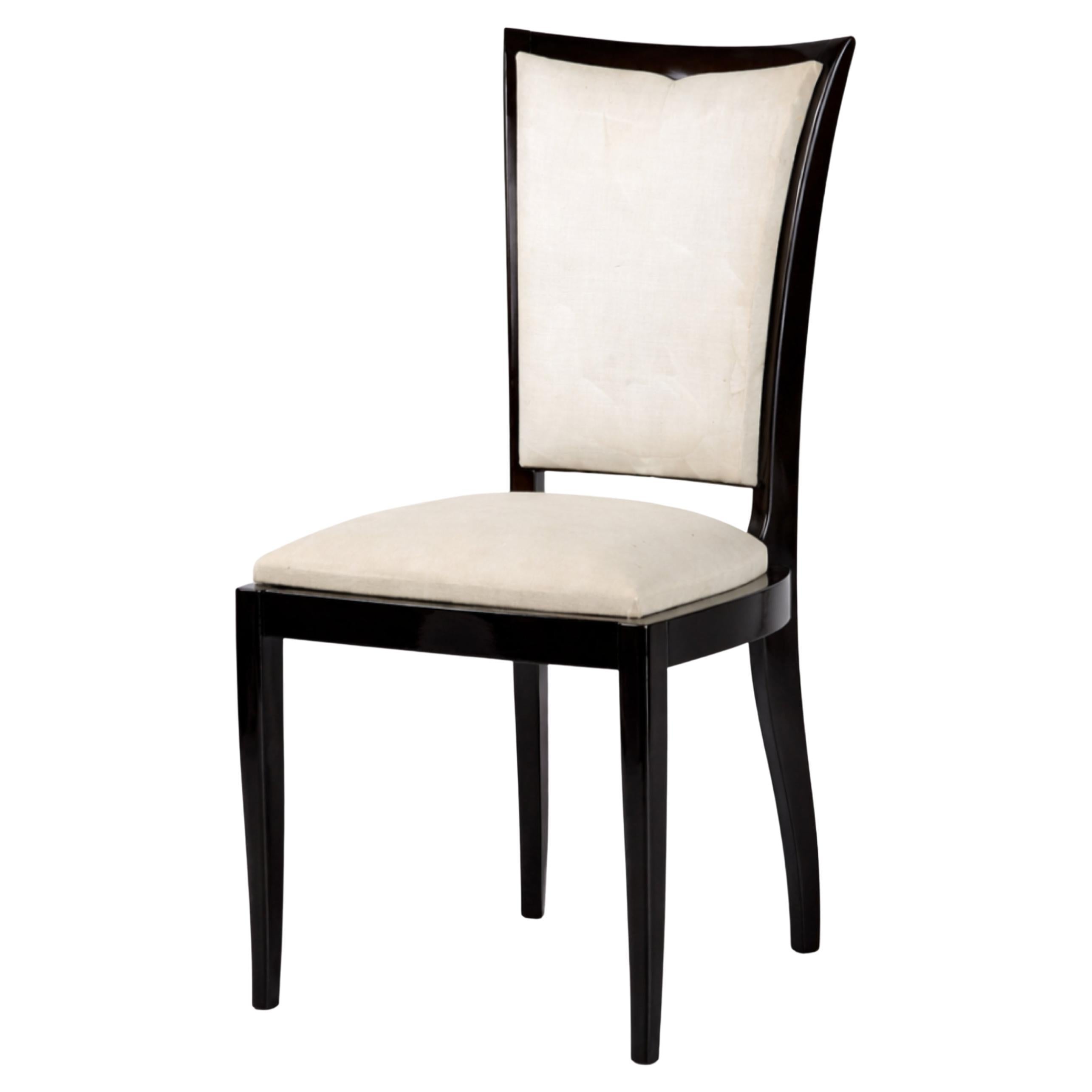 French Art Deco Black Lacquer Chair – Jules Leleu Style, 20th Century For Sale