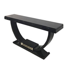 French Art Deco Black Lacquer Console Table