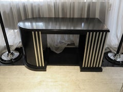 French Art Deco Black Lacquer Desk with White-Gold Leaf Details