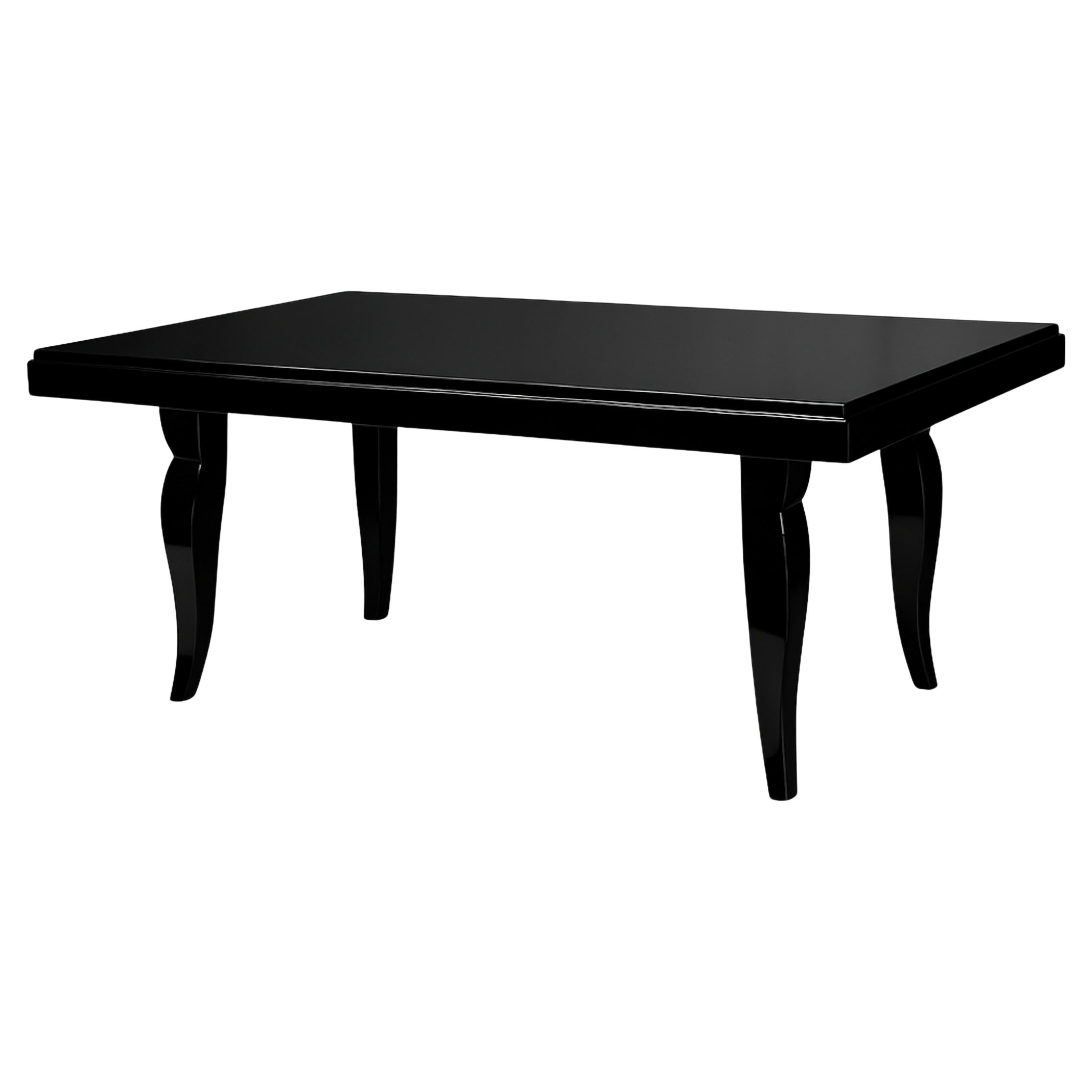 Tavolo da pranzo francese Art Deco in lacca nera stile Jules Leleu, XX secolo in vendita