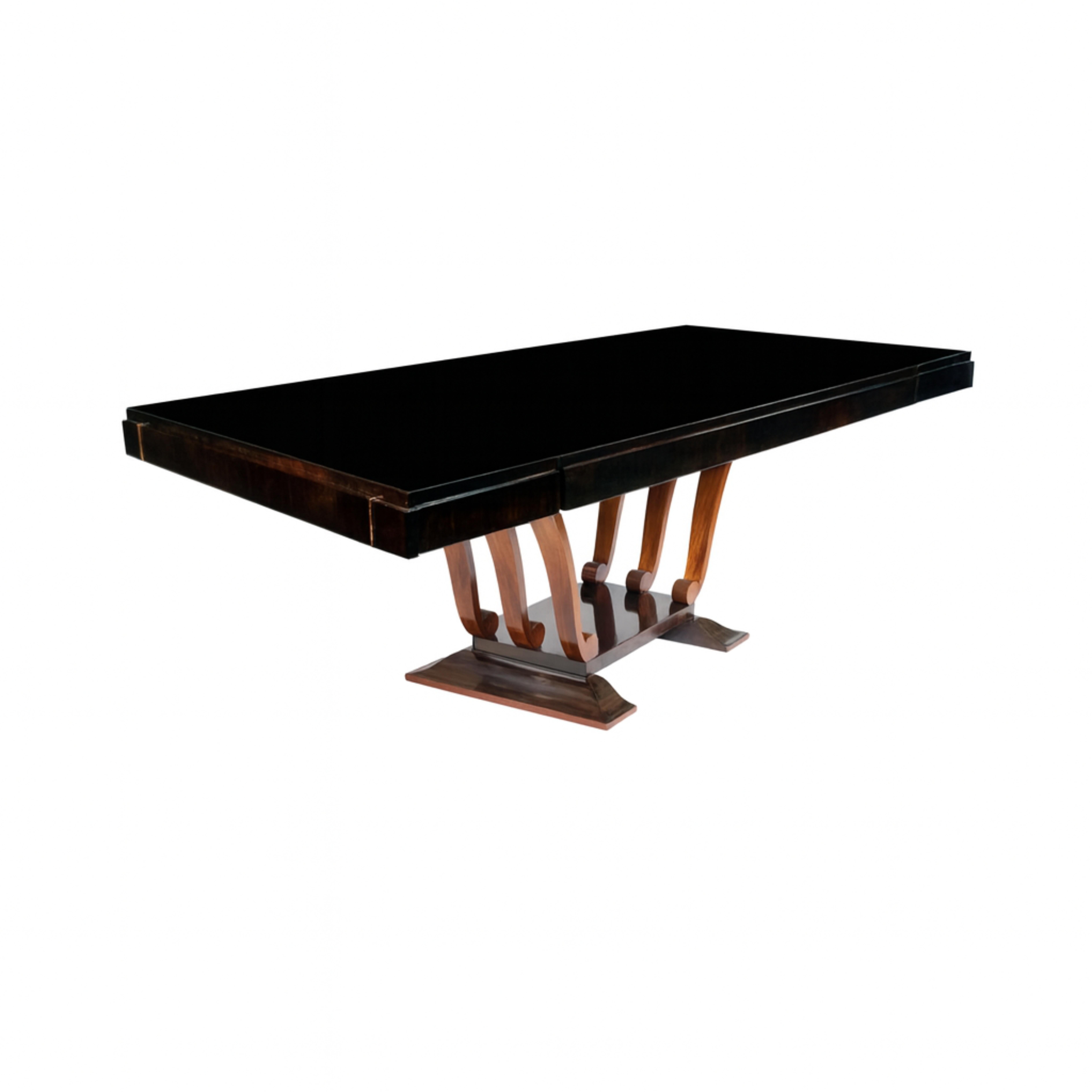 French Art Deco Black Lacquer Dining Table with Extensions, 1930s For Sale 5