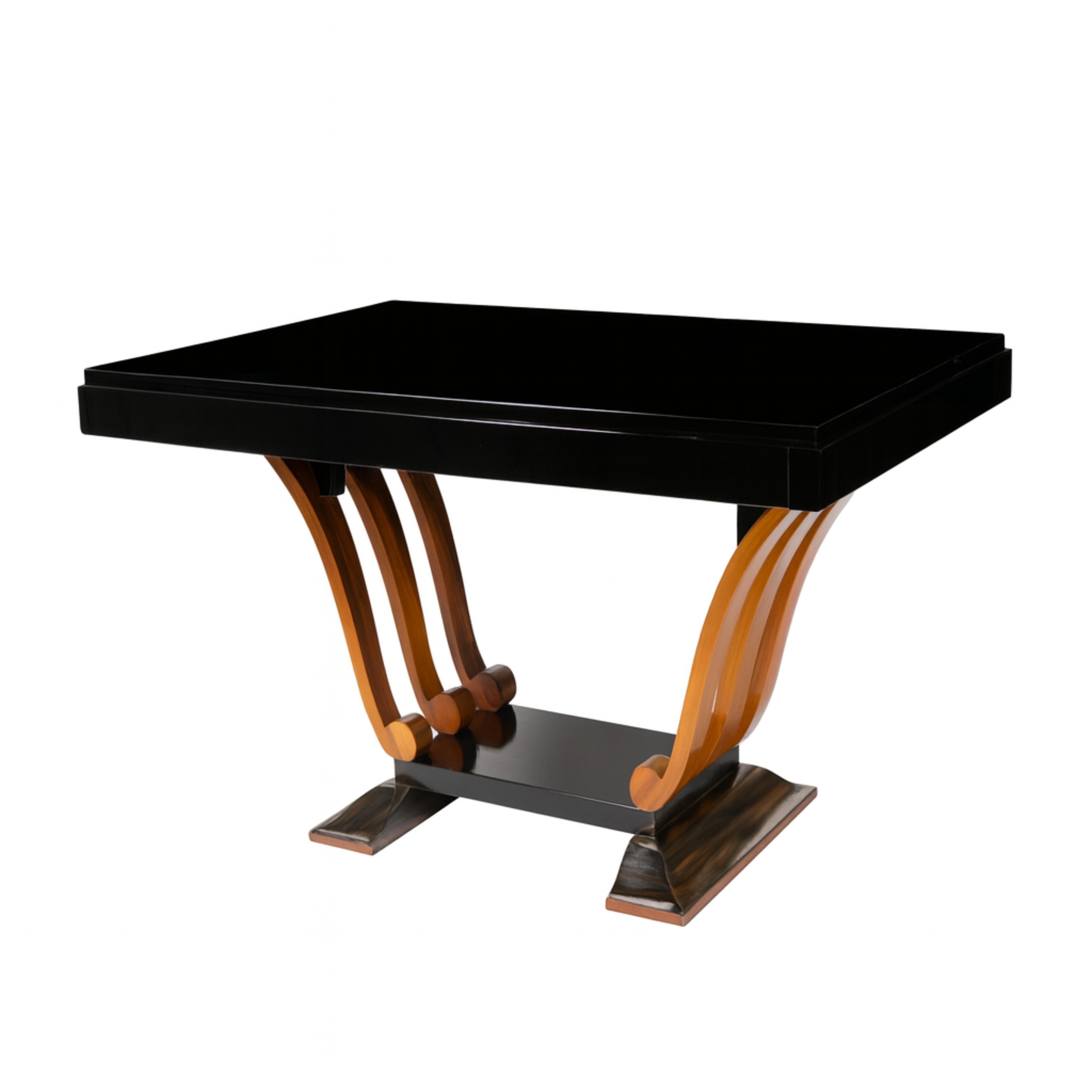 French Art Deco Black Lacquer Dining Table with Extensions, 1930s For Sale 3