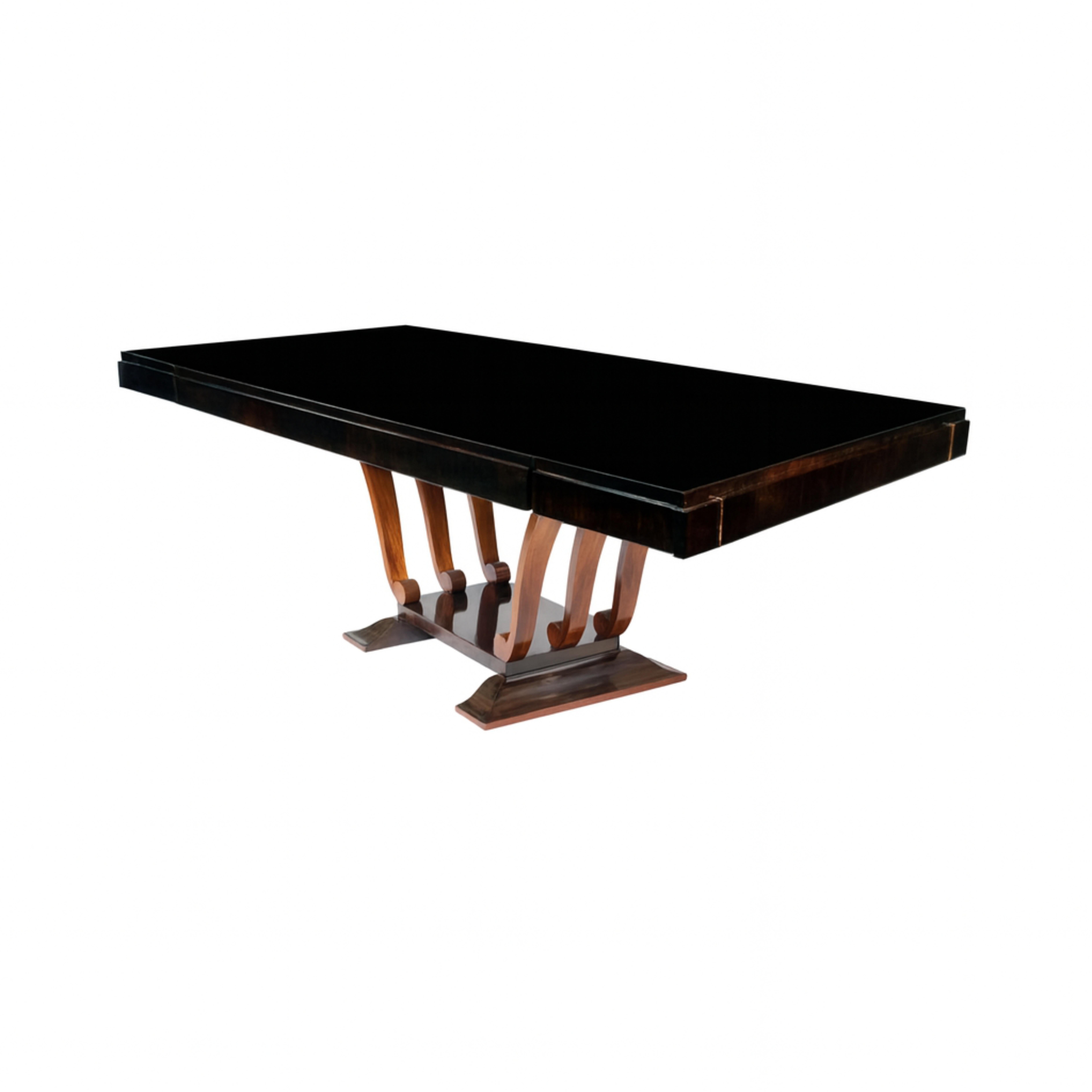 French Art Deco Black Lacquer Dining Table with Extensions, 1930s For Sale 4
