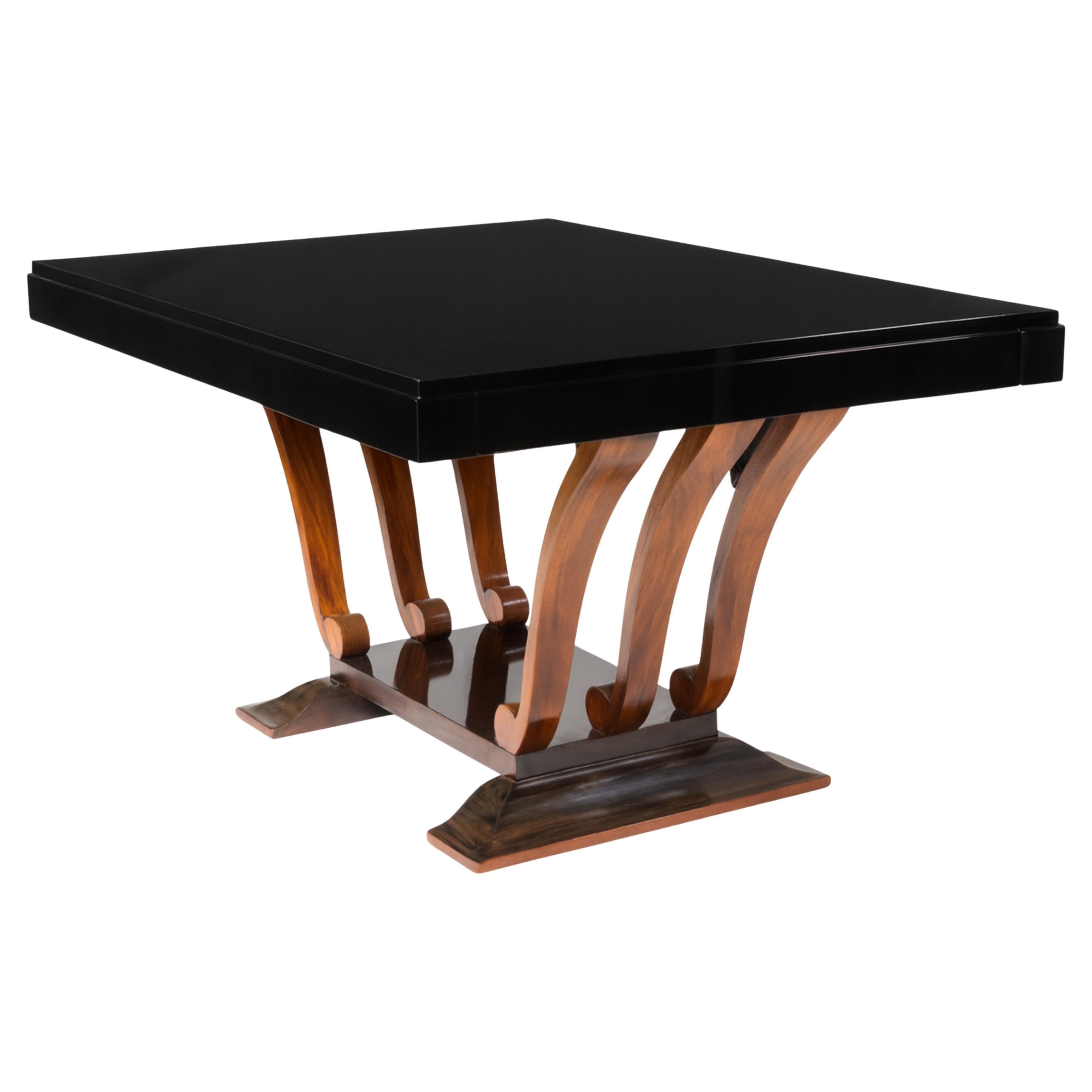 French Art Deco Black Lacquer Dining Table with Extensions, 1930s For Sale