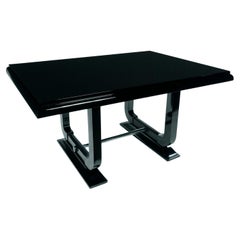 Art Deco Black Lacquer Extensible Dinner Table, 1930s