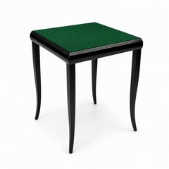French Art Deco Black Lacquer Game Table with Green Felt Playing Surface