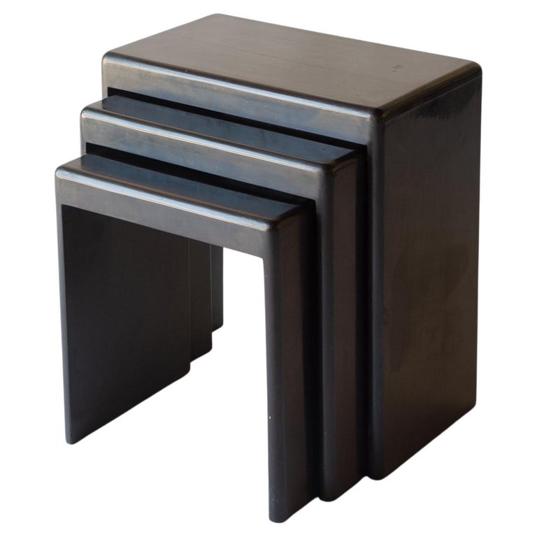 French Art Deco, Black Lacquer Nesting Tables, C. 1930 at 1stDibs