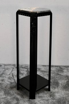 French Art Deco Black Lacquer Pedestal with Portoro Marble Top, 1930s
