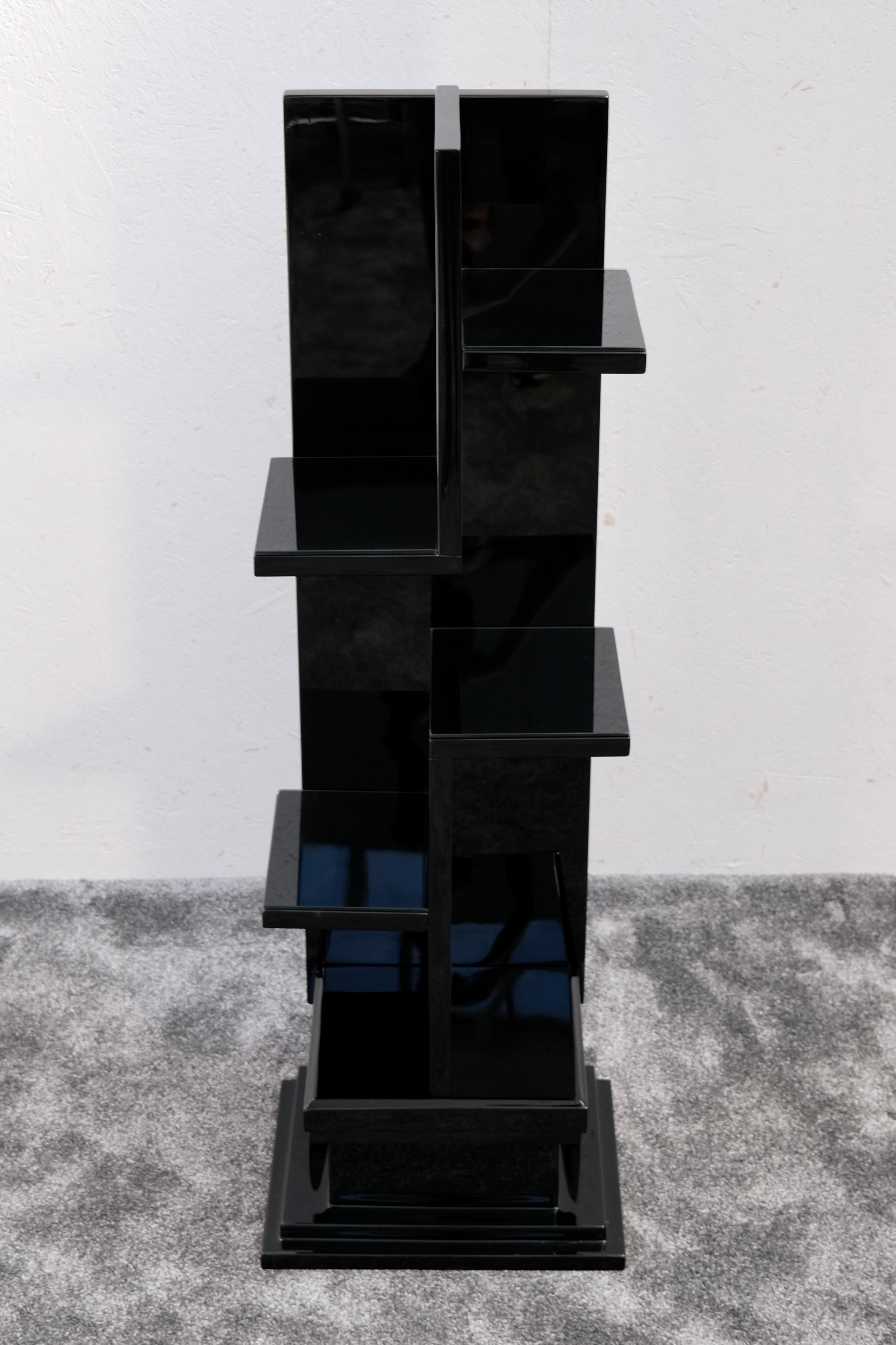 Blackened French Art Deco Black Lacquer Pedestal with Tiered Shelves, 1930s For Sale