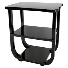 French Art Deco Black Lacquer Three-Tier Side Table, 20th Century