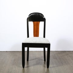 French Art Deco Black Lacquer & Walnut Occasional Chair, Manner of Ruhlmann
