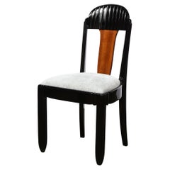 French Art Deco Black Lacquer & Walnut Occasional Chair, Manner of Ruhlmann
