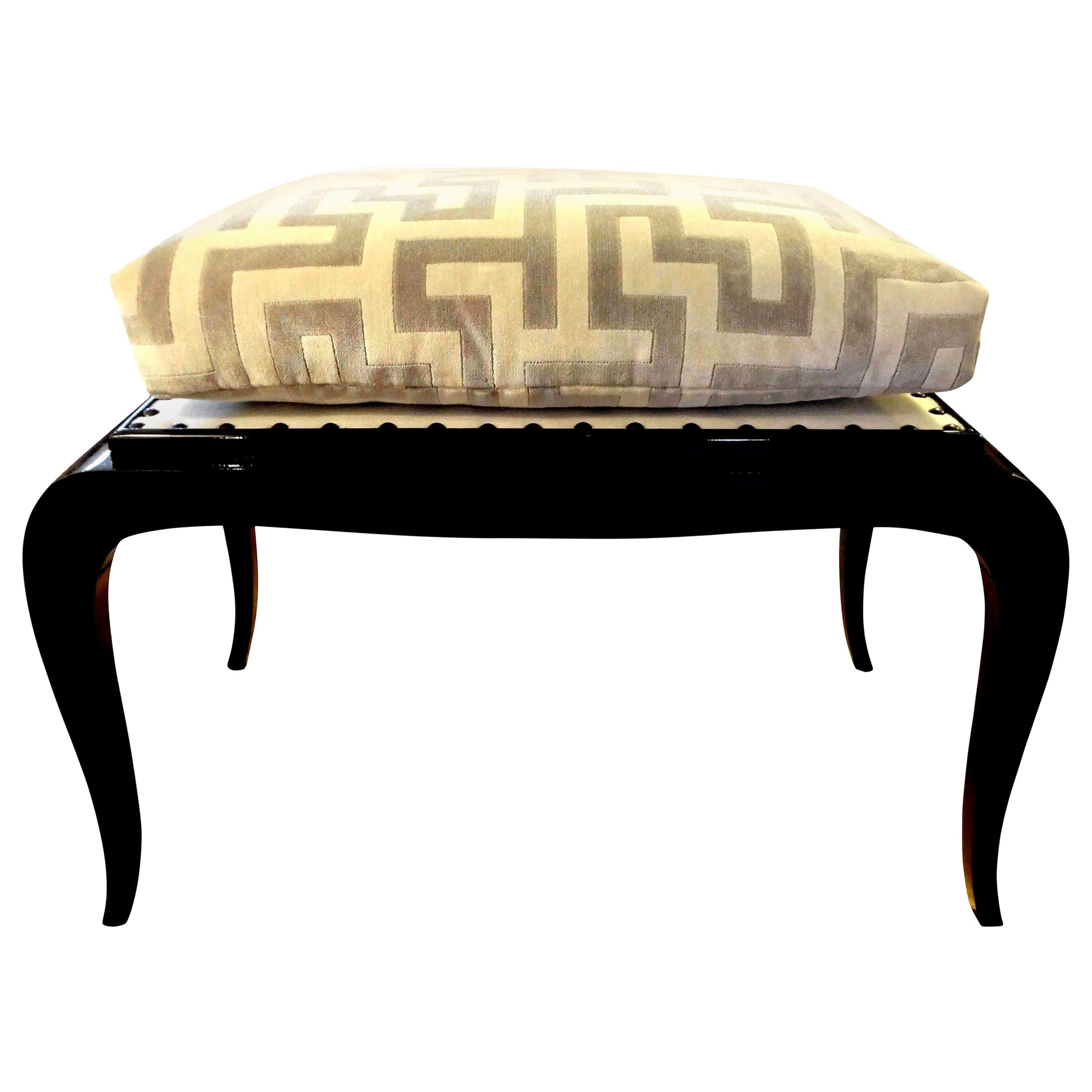French Art Deco Black Lacquered Bench