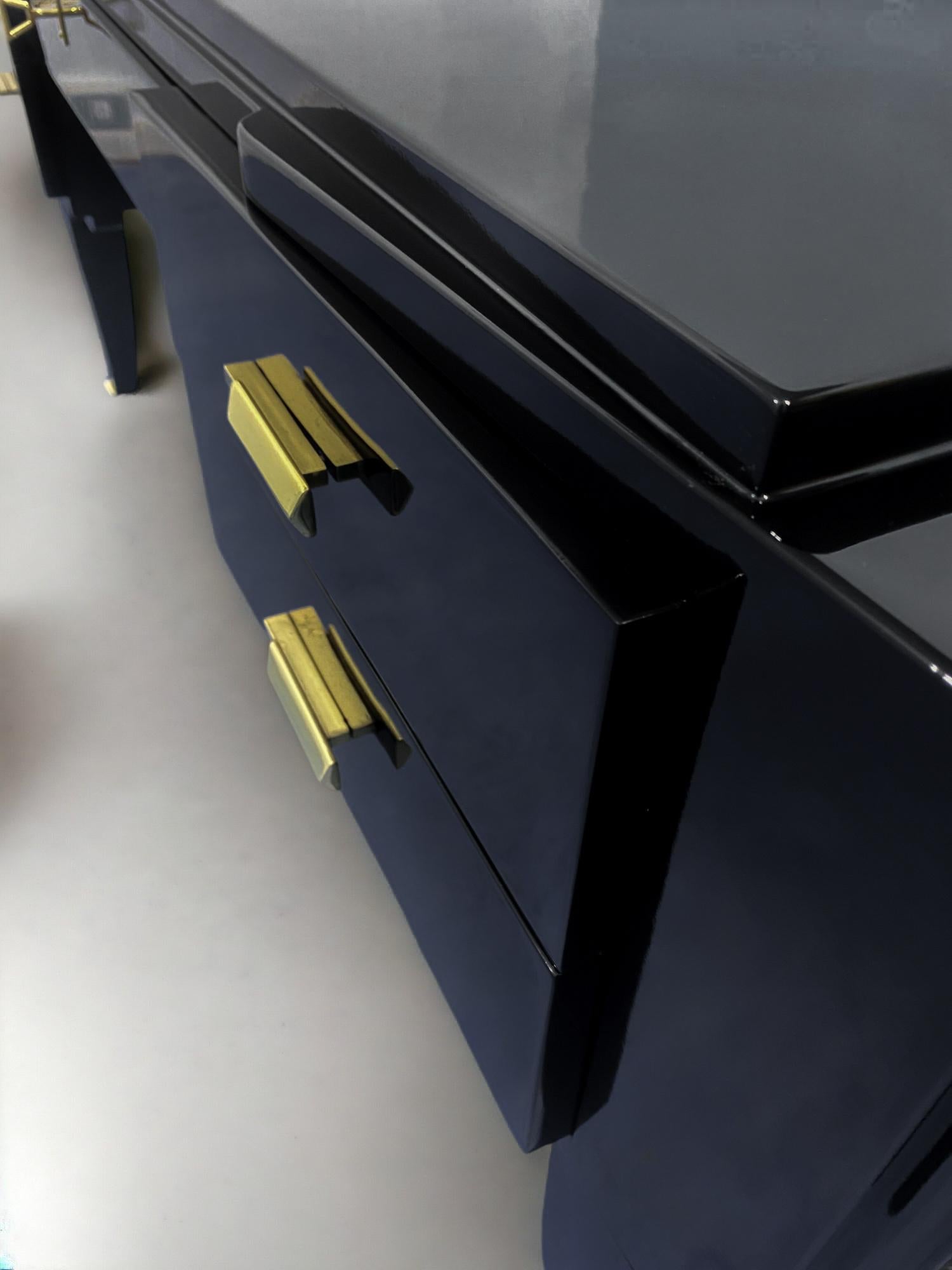 Französischer Art-Déco-Schreibtisch, schwarz lackiert, 1930er Jahre im Angebot 1