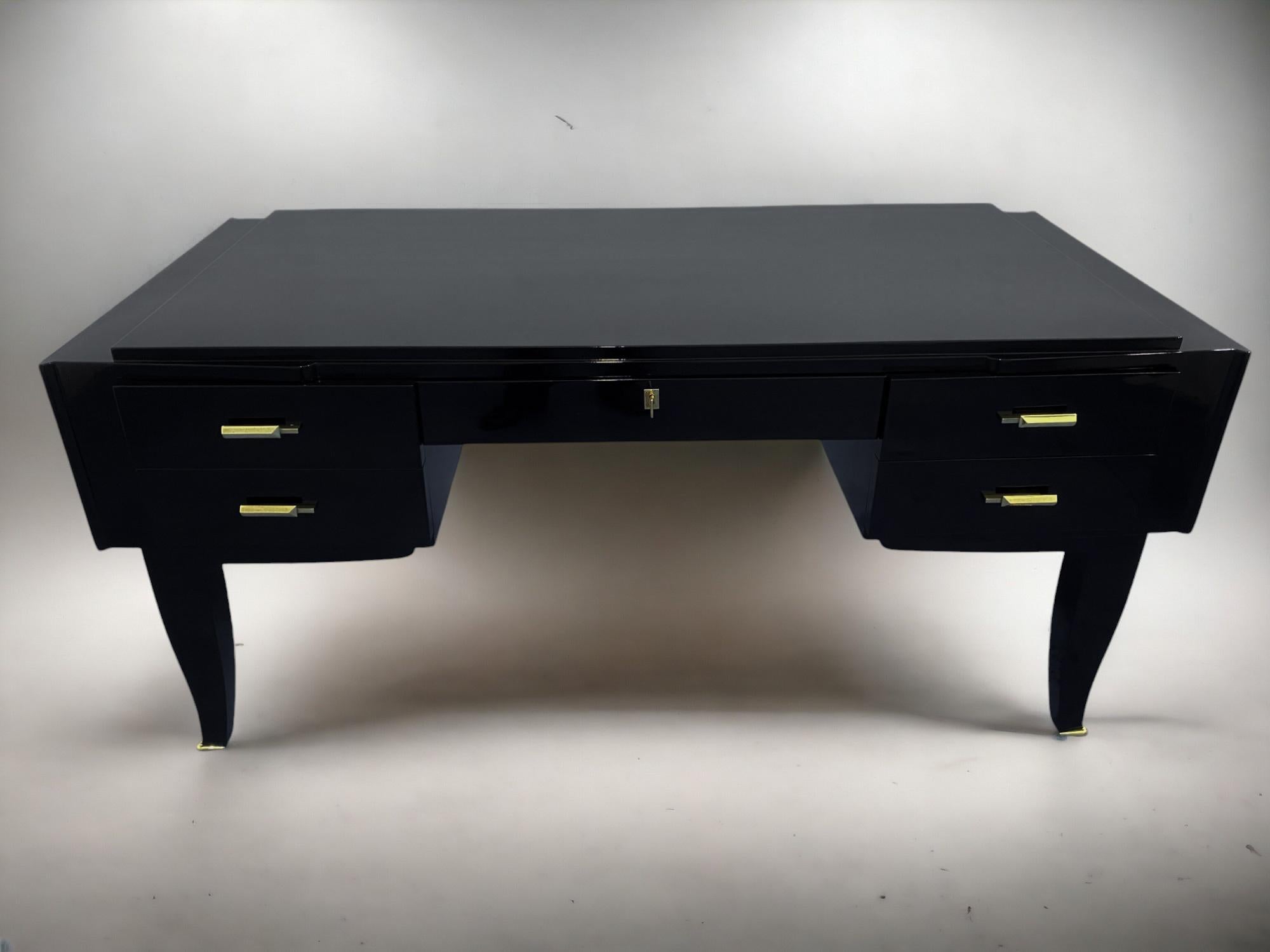 Französischer Art-Déco-Schreibtisch, schwarz lackiert, 1930er Jahre im Angebot 2