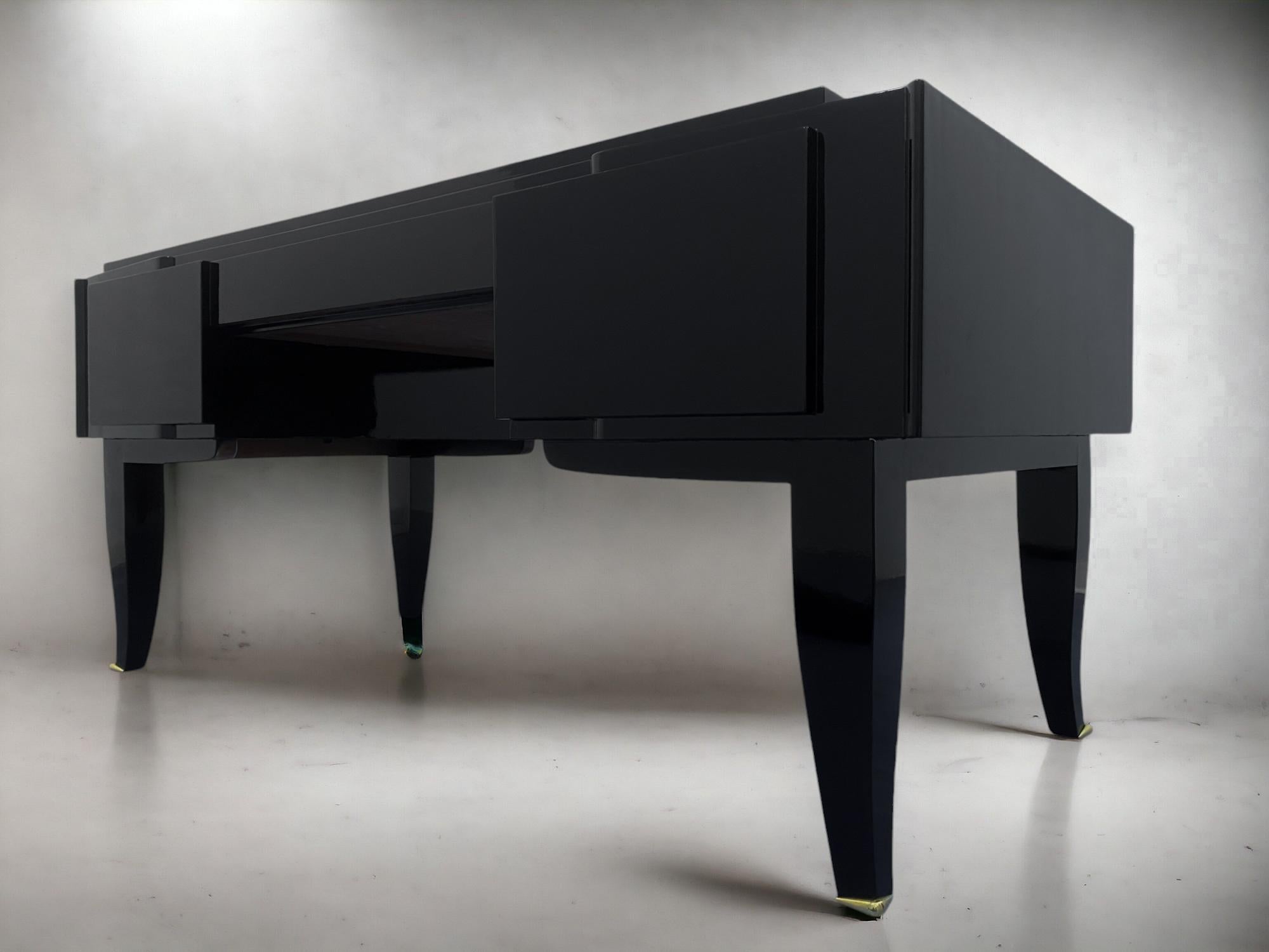 Französischer Art-Déco-Schreibtisch, schwarz lackiert, 1930er Jahre im Angebot 4