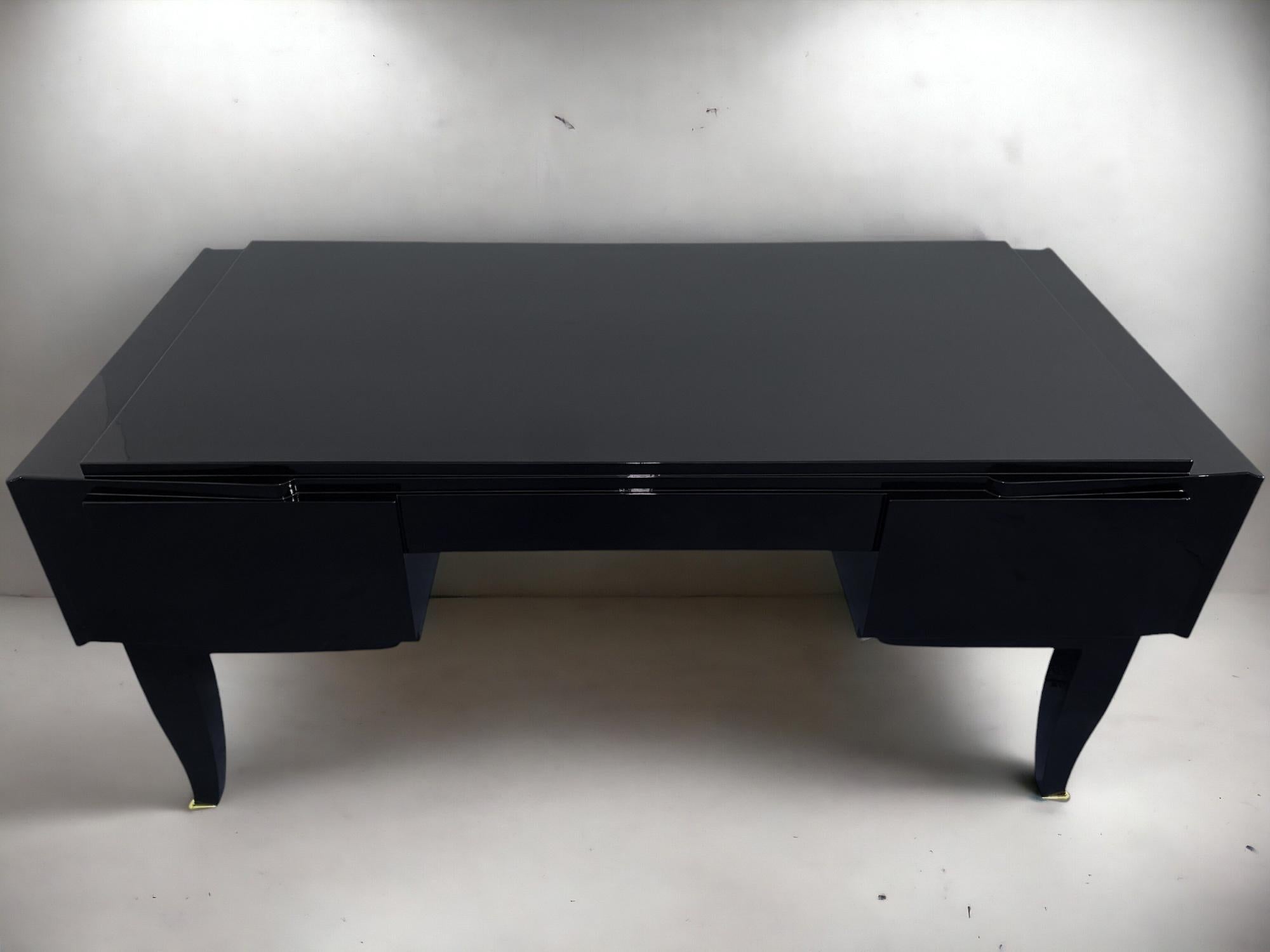 Französischer Art-Déco-Schreibtisch, schwarz lackiert, 1930er Jahre im Angebot 5