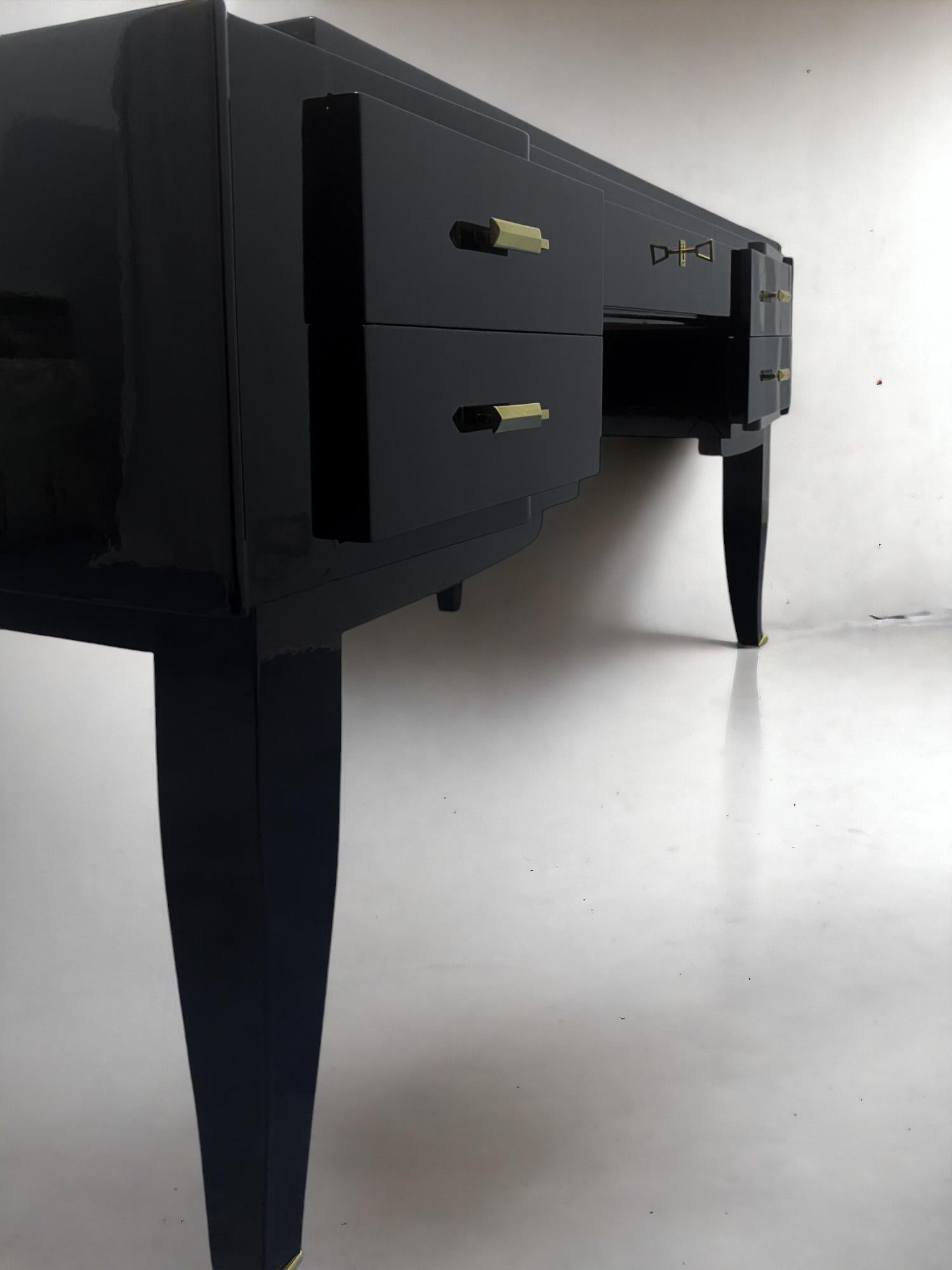 Französischer Art-Déco-Schreibtisch, schwarz lackiert, 1930er Jahre im Angebot 6