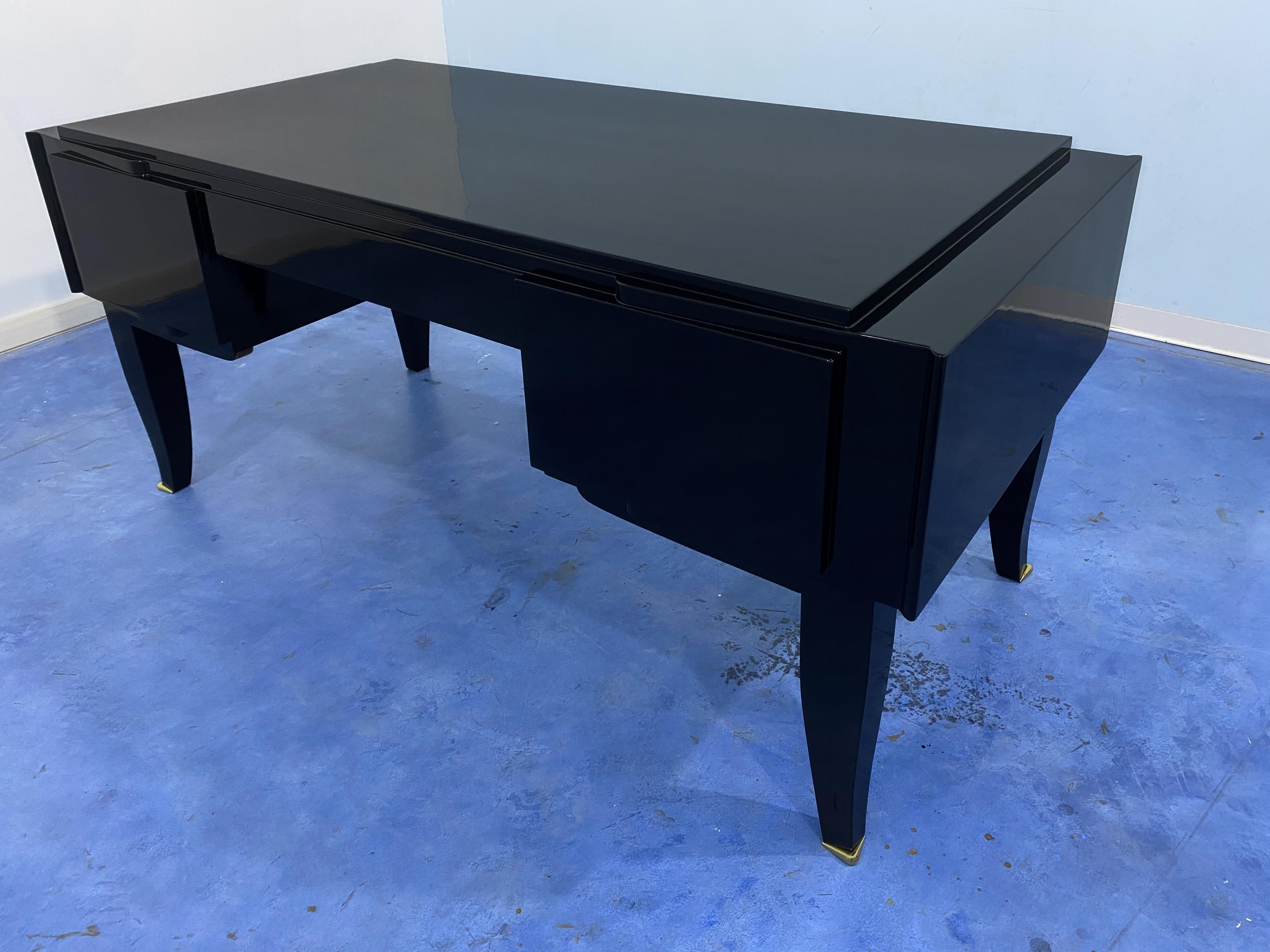 French Art Deco Black Lacquered Executive Desk, 1930s For Sale 14
