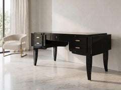 French Art Deco Black Lacquered Executive Table Desk, 1930s