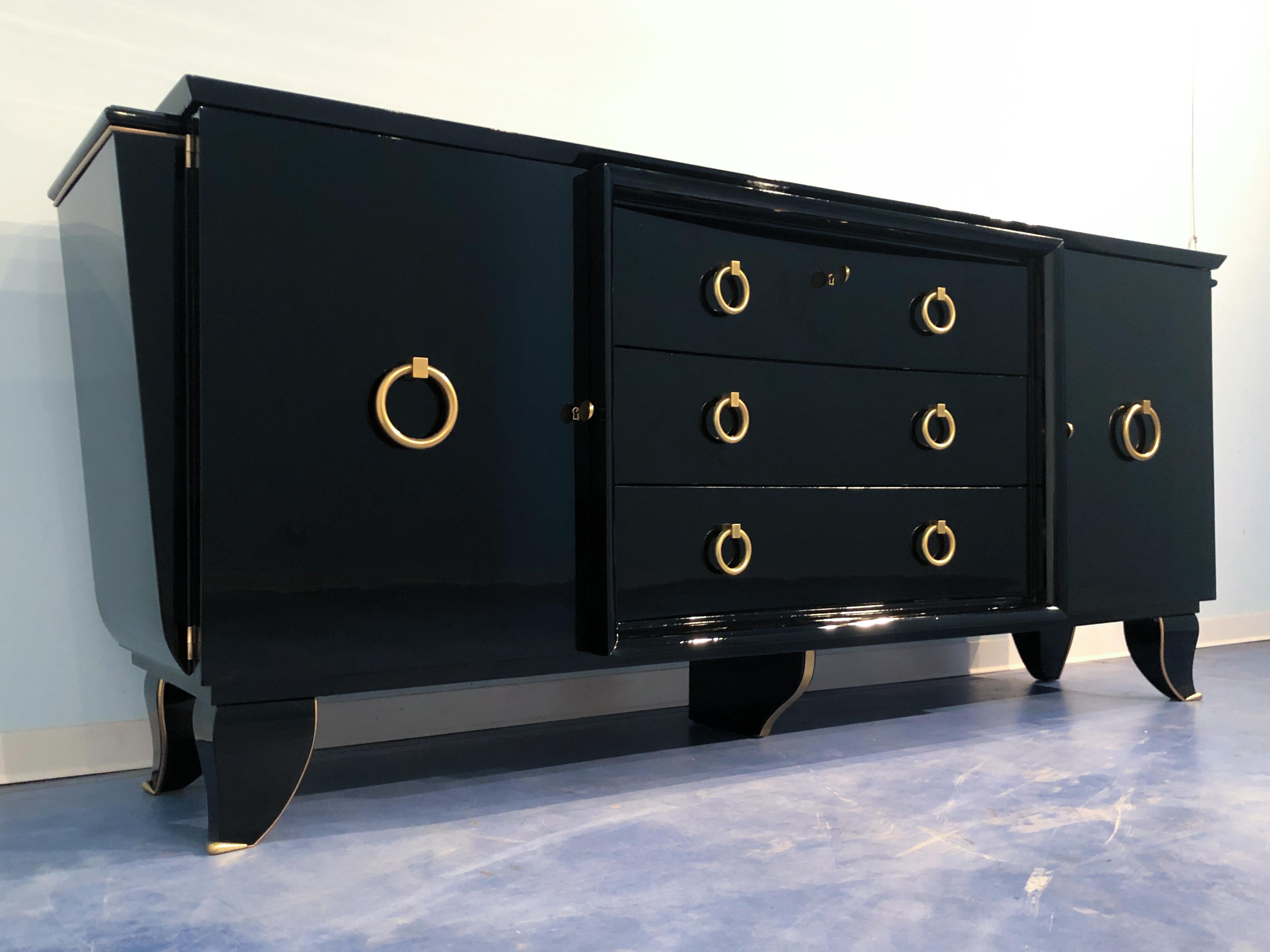 French Art Deco Black Lacquered Mahogany Sideboard, 1940s 6