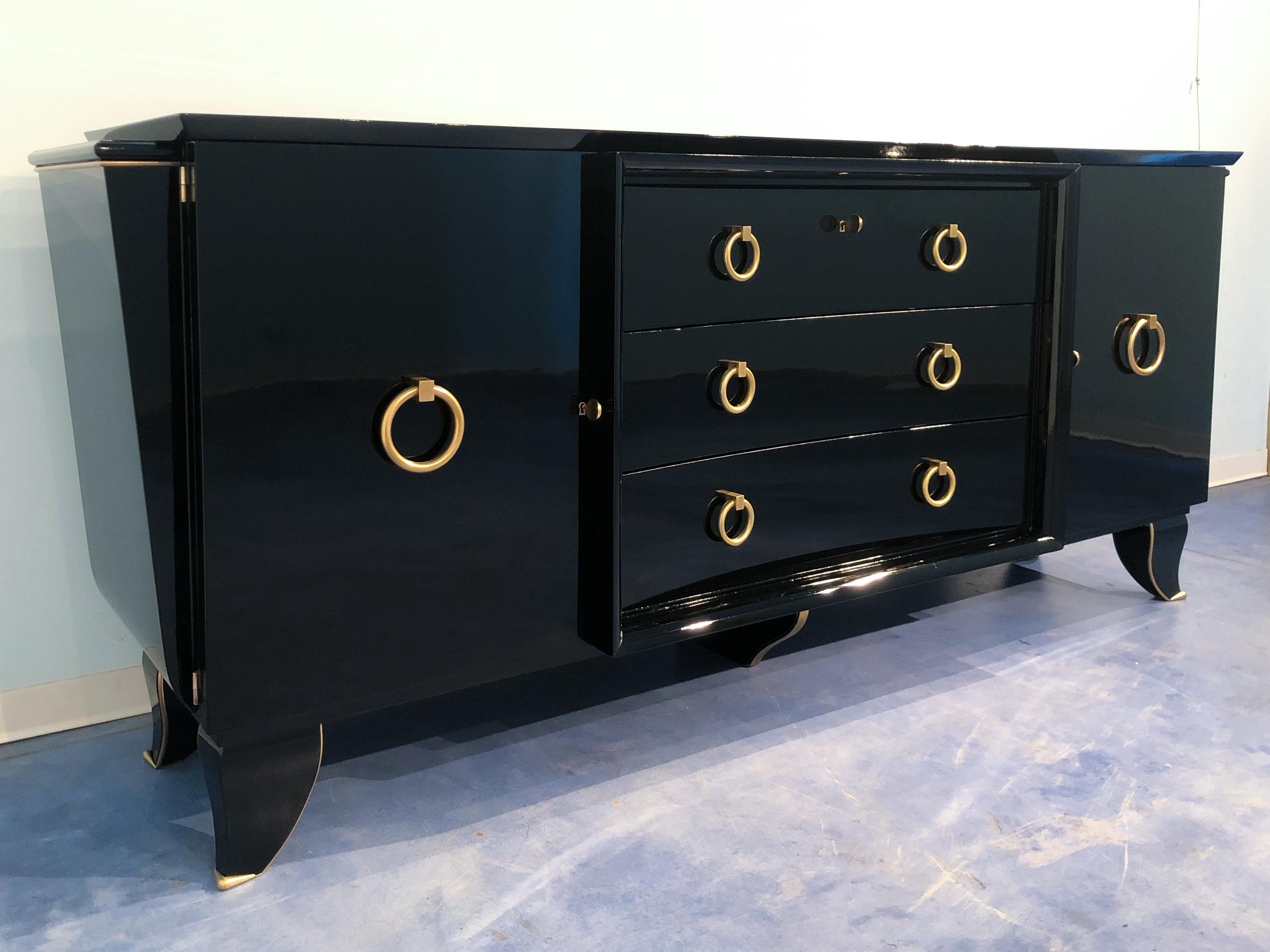 French Art Deco Black Lacquered Mahogany Sideboard, 1940s 9