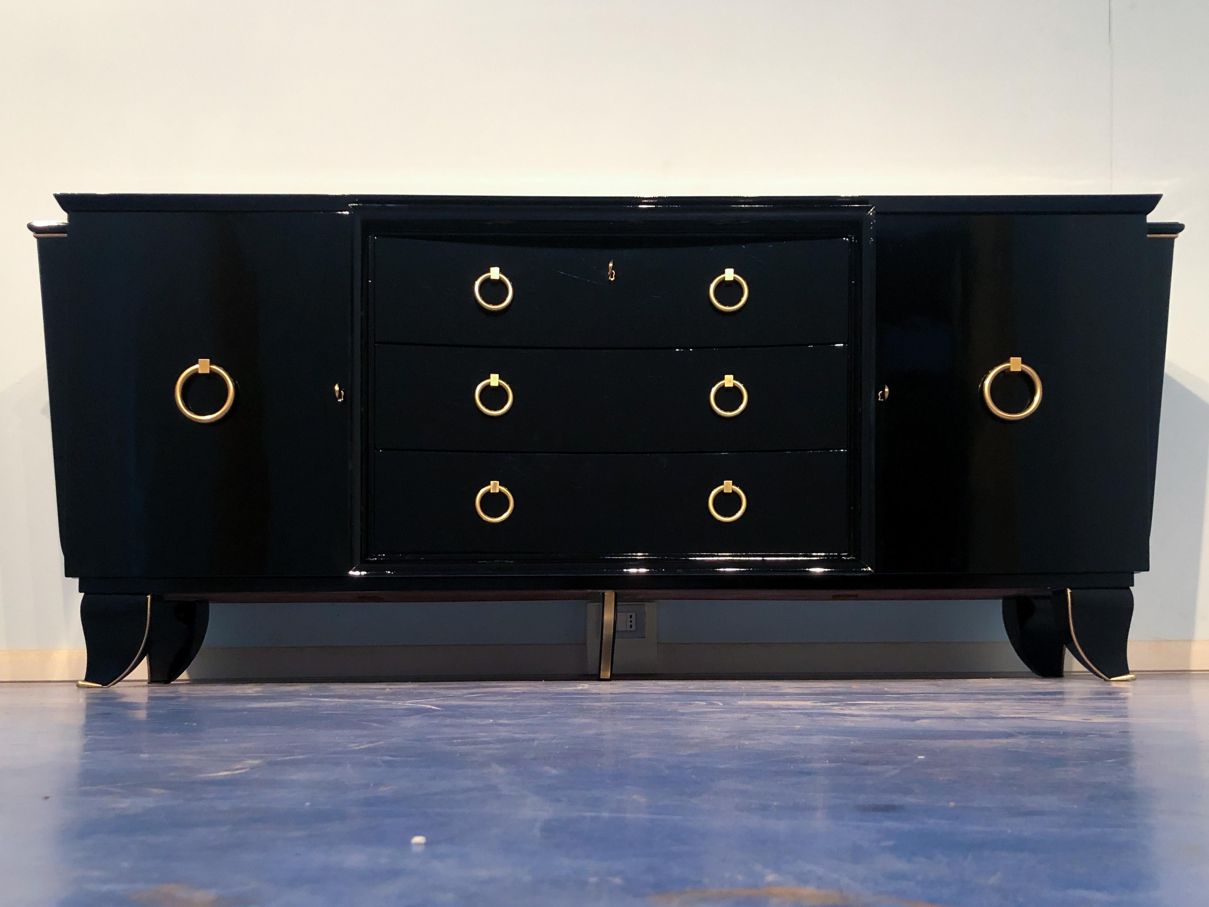 French Art Deco Black Lacquered Mahogany Sideboard, 1940s 13