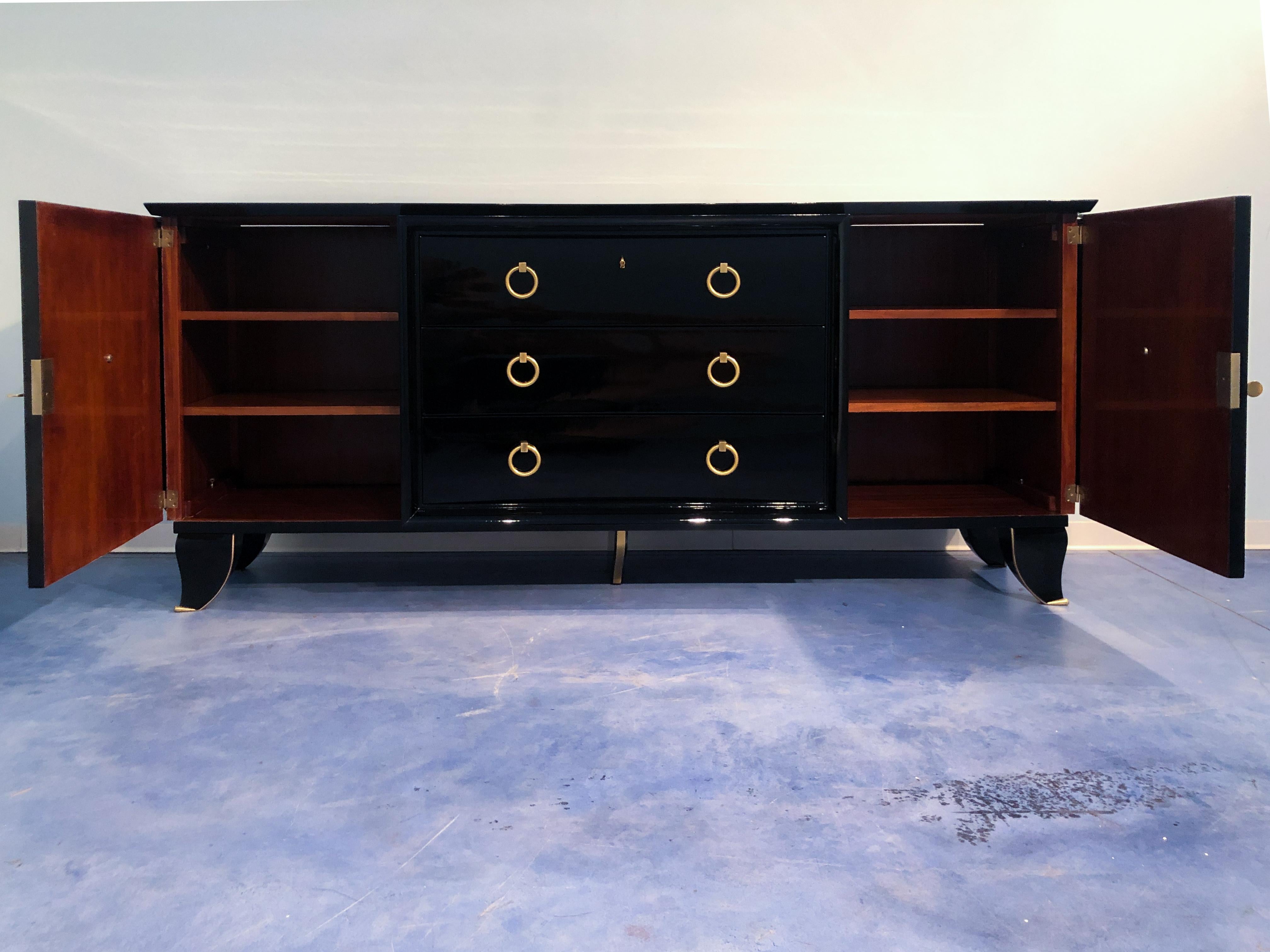 French Art Deco Black Lacquered Mahogany Sideboard, 1940s 14