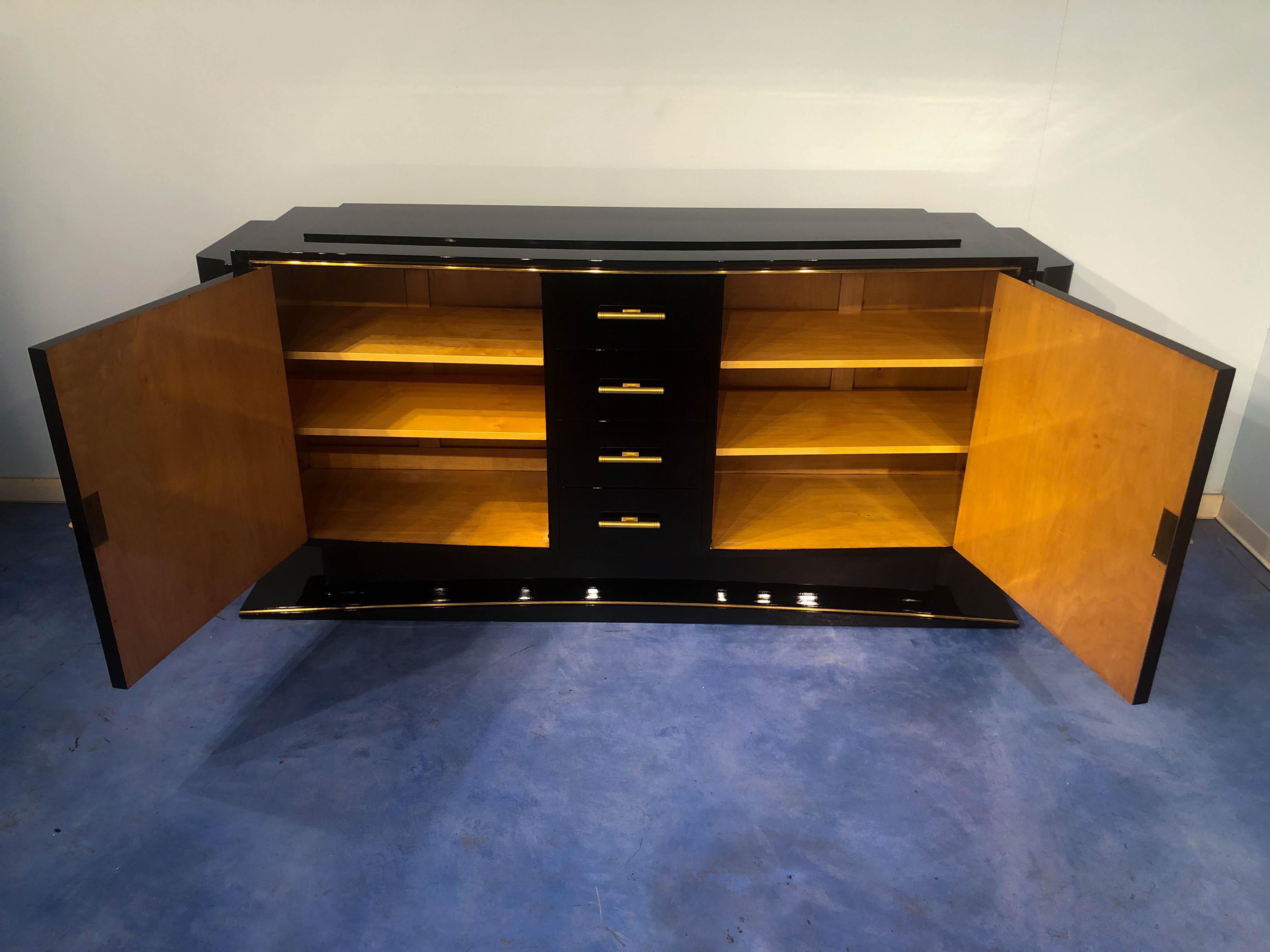 French Art Deco Black Lacquered Sideboard Cabinet, 1940s 1