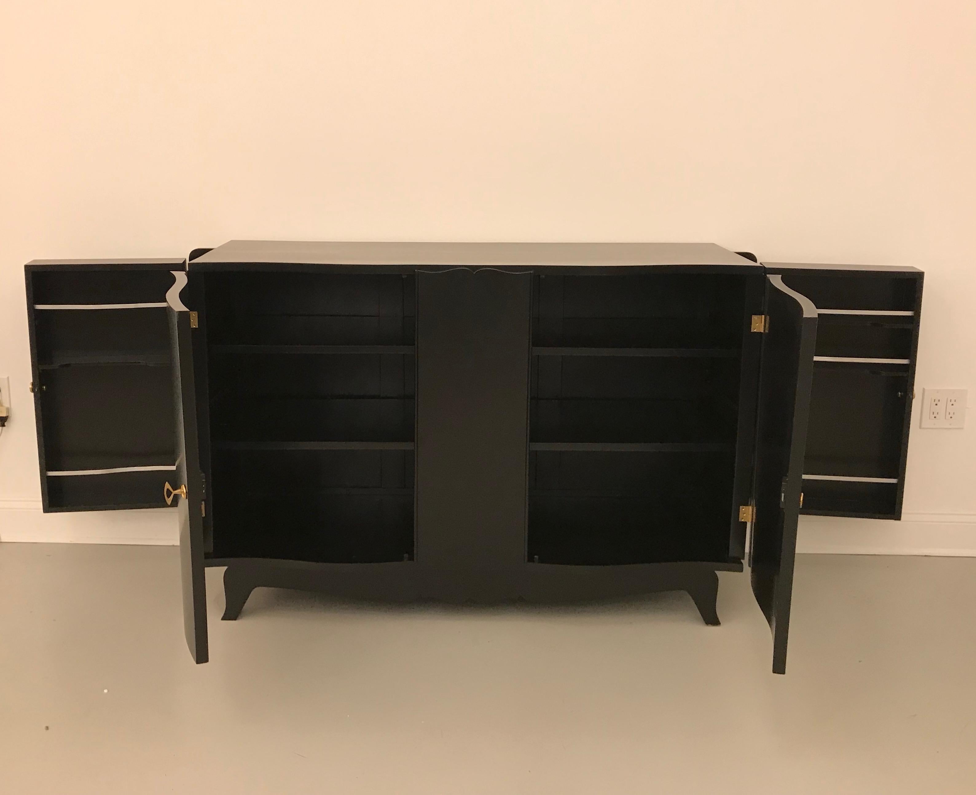 French Art Deco Black Lacquered Sideboard or Buffet with Dry Bar For Sale 2