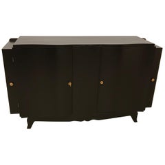 French Art Deco Black Lacquered Sideboard or Buffet with Dry Bar