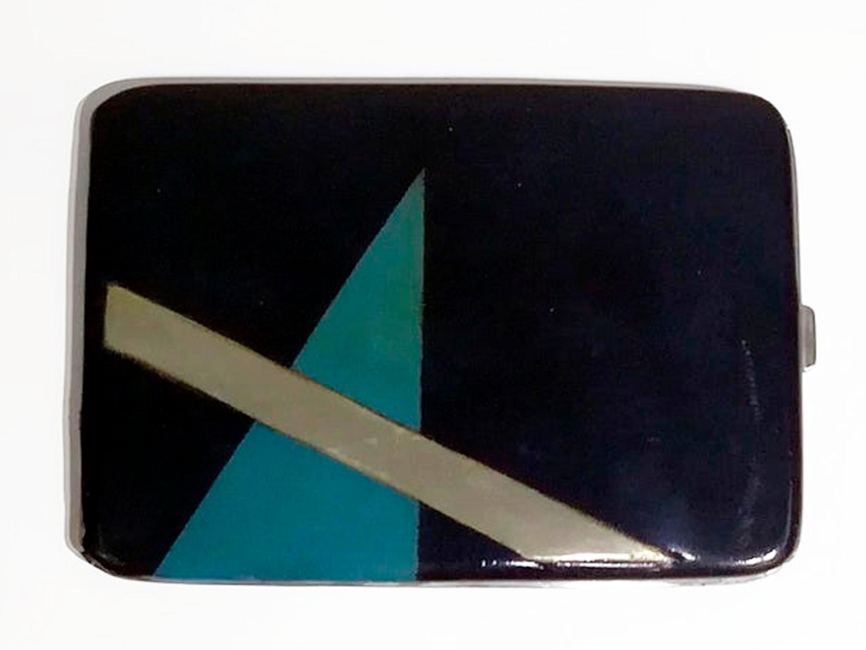 Portasigarette francese Art Deco in argento laccato nero, 1930 circa In condizioni buone in vendita a Beirut, LB