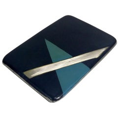 French Art Deco black Lacquered Silver Cigarette Case, circa 1930