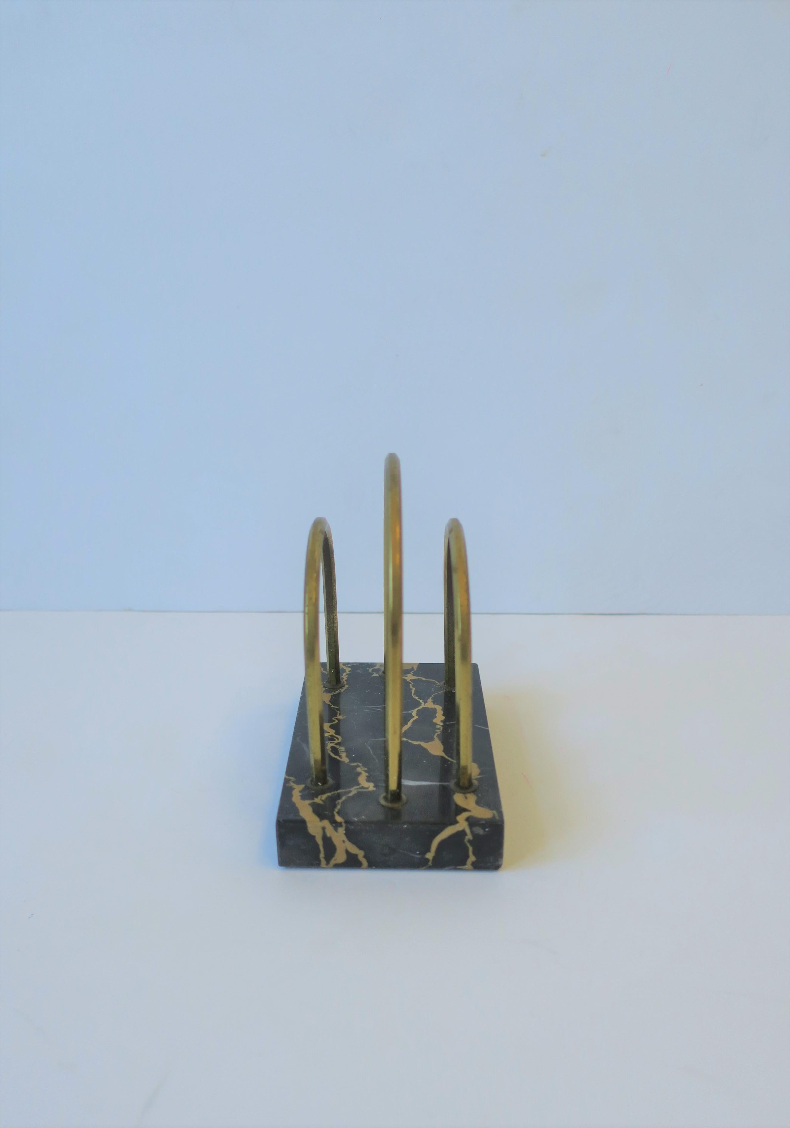 Mid-20th Century French Art Deco Black Marble and Brass Desk Letter Holder