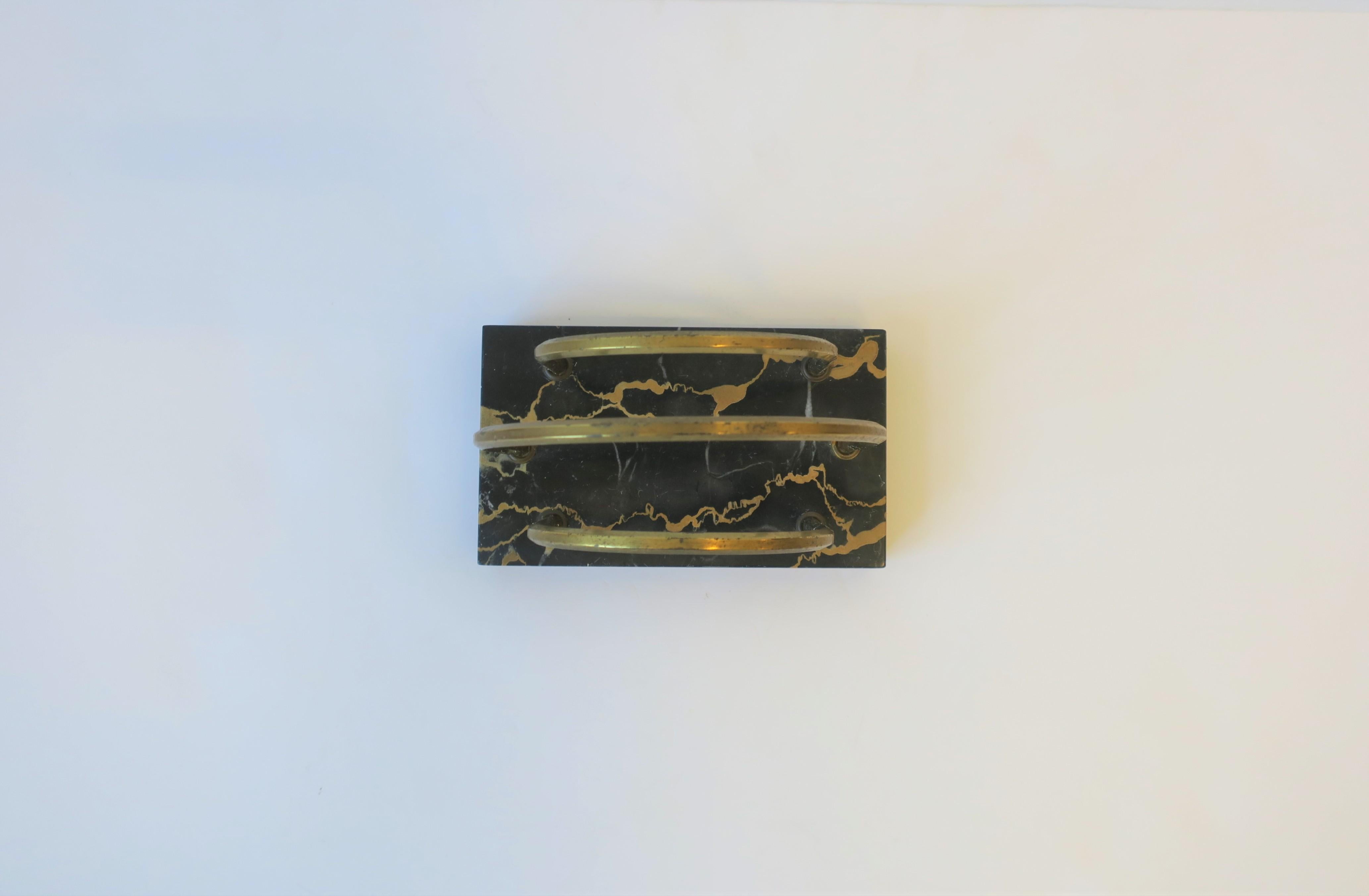French Art Deco Black Marble and Brass Desk Letter Holder 2