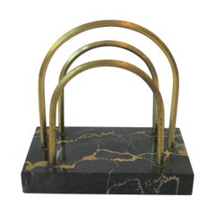 Vintage French Art Deco Black Marble and Brass Desk Letter Holder