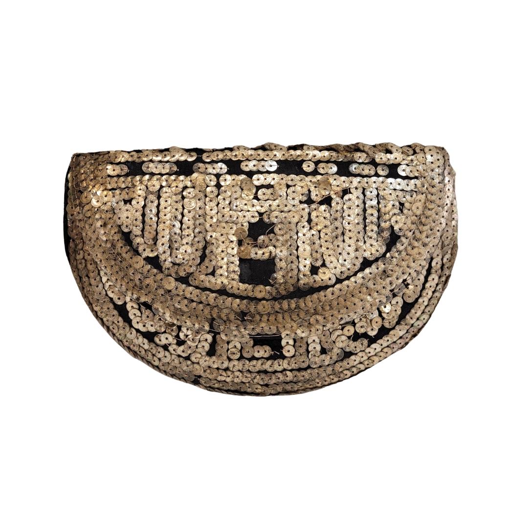 French Art Deco black Sequin Clutch Bag  with mirror France For Sale 5