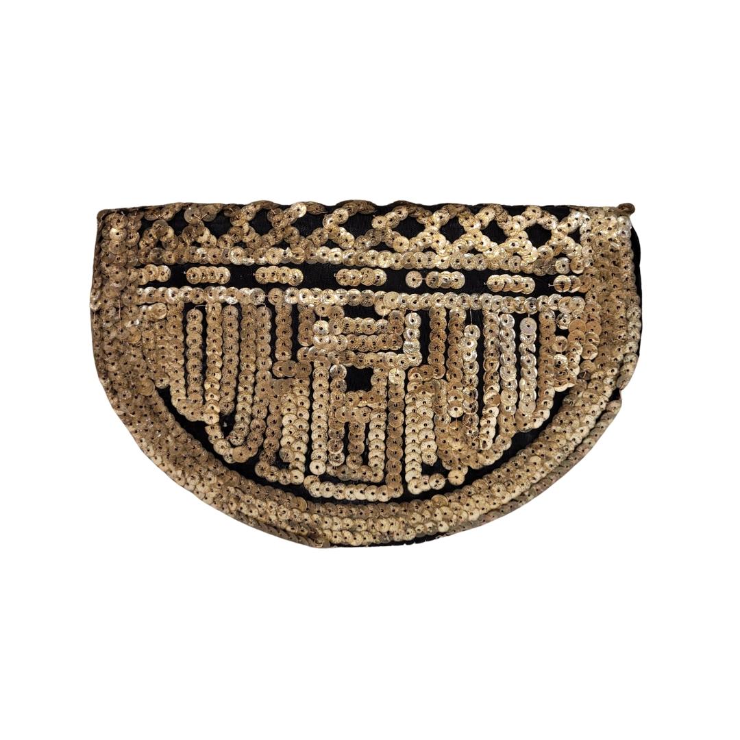 French Art Deco black Sequin Clutch Bag  with mirror France For Sale 6