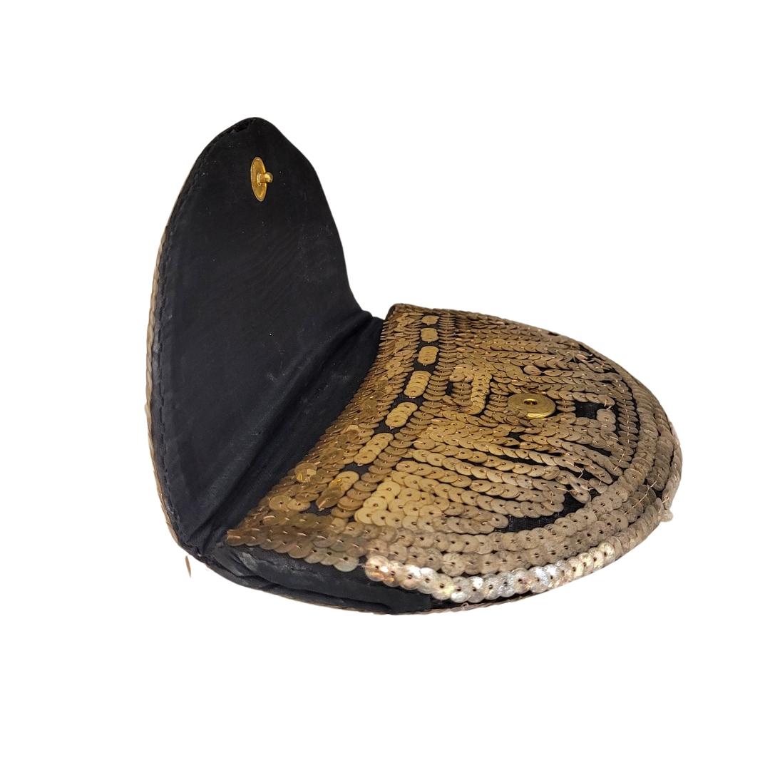 French Art Deco black Sequin Clutch Bag  with mirror France For Sale 7