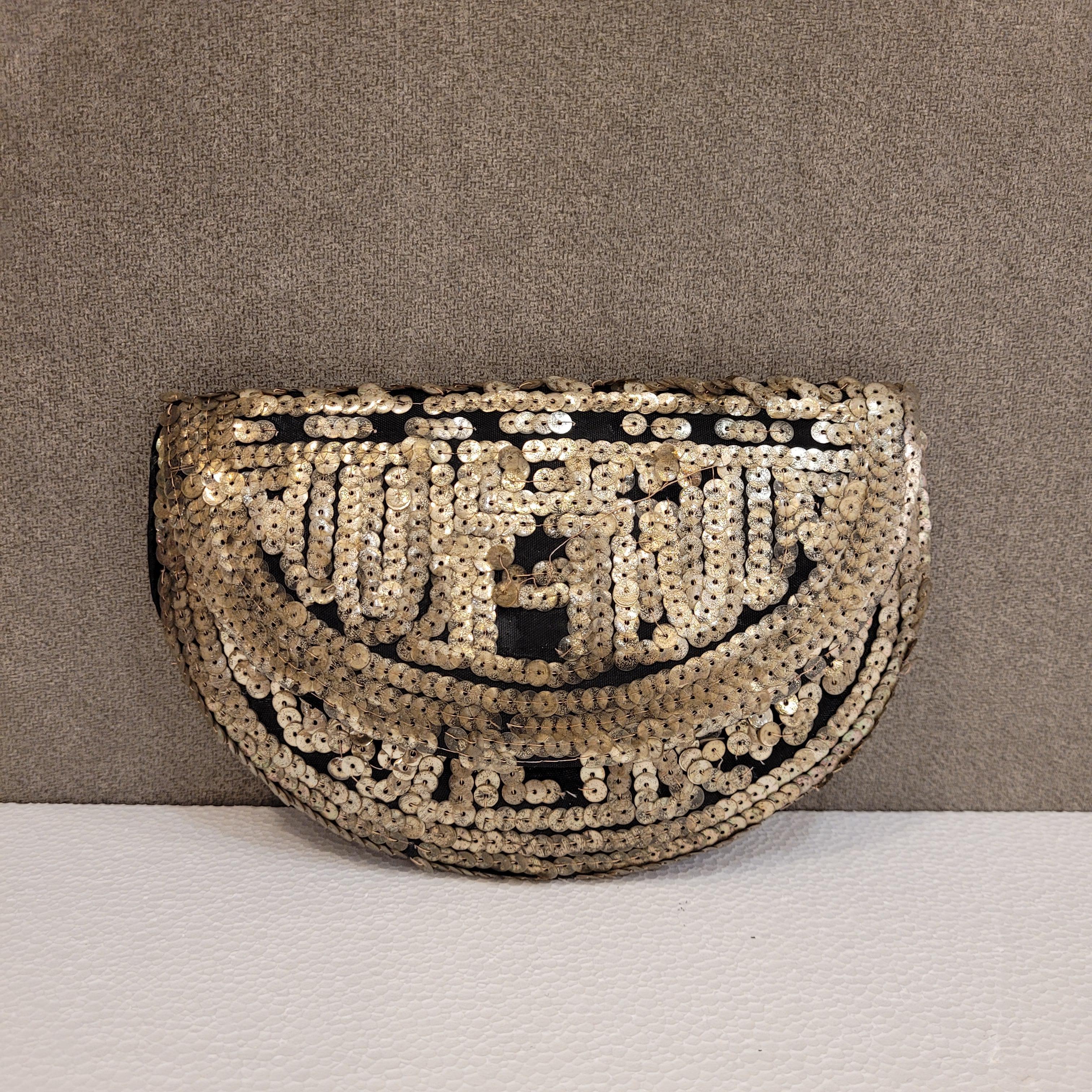 French Art Deco black Sequin Clutch Bag  with mirror France For Sale 8